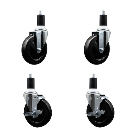 Service Caster 5'' SS Soft Rubber Wheel Swivel 1-1/2'' Expanding Stem Caster Set 2 Brakes, 4PK SCC-SSEX20S514-SRS-2-TLB-2-112
